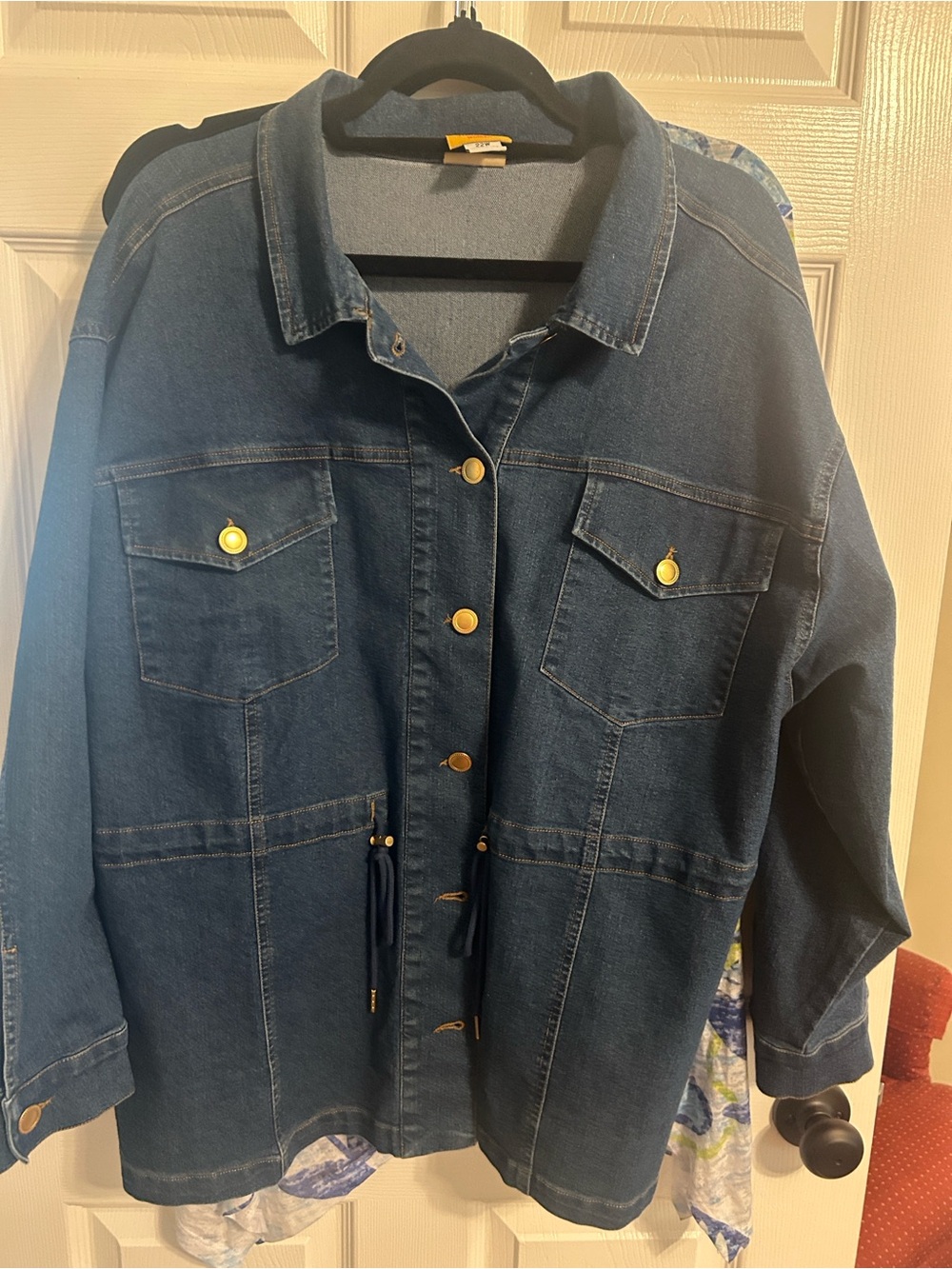 Ruby Rd. Blue Denim Oversized Jean Jacket with Gold-Tone Buttons